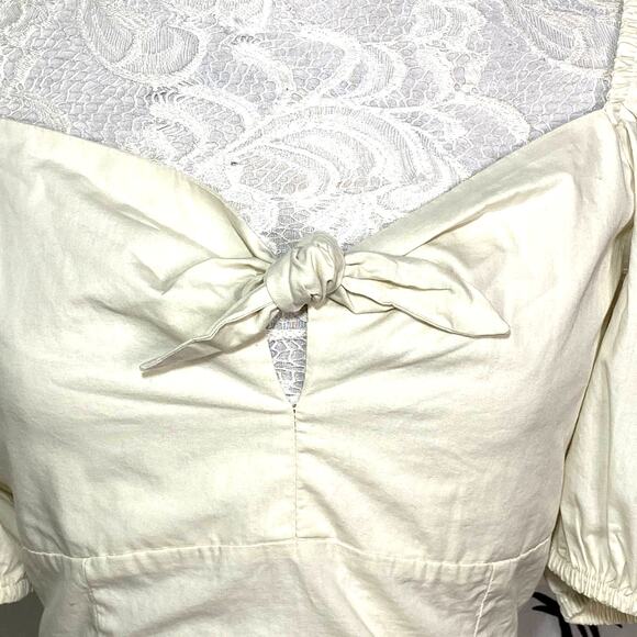 Vero Moda Sweat Heart Tie Knot Blouse Birch Women Large Organic Cotton NWT - Picture 5 of 10